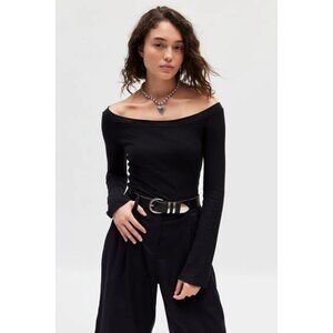 Urban Outfitters BDG Stella Boatneck Waffle Knit Tee Black NWT Size Medium